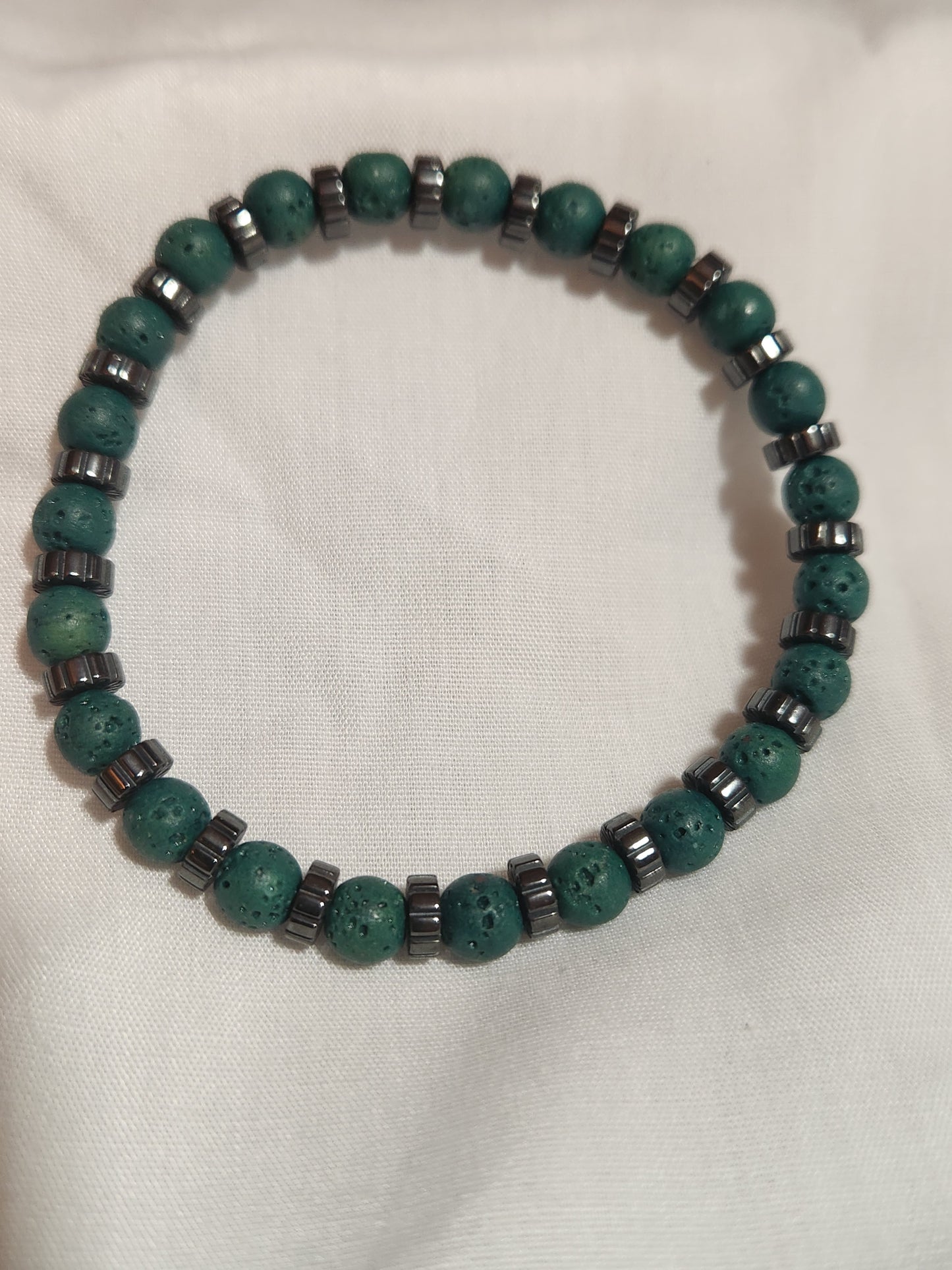 Industrial Forest Lava and Hematite Bracelet. Unisex Steampunk style jewelry for essential oil diffusing.