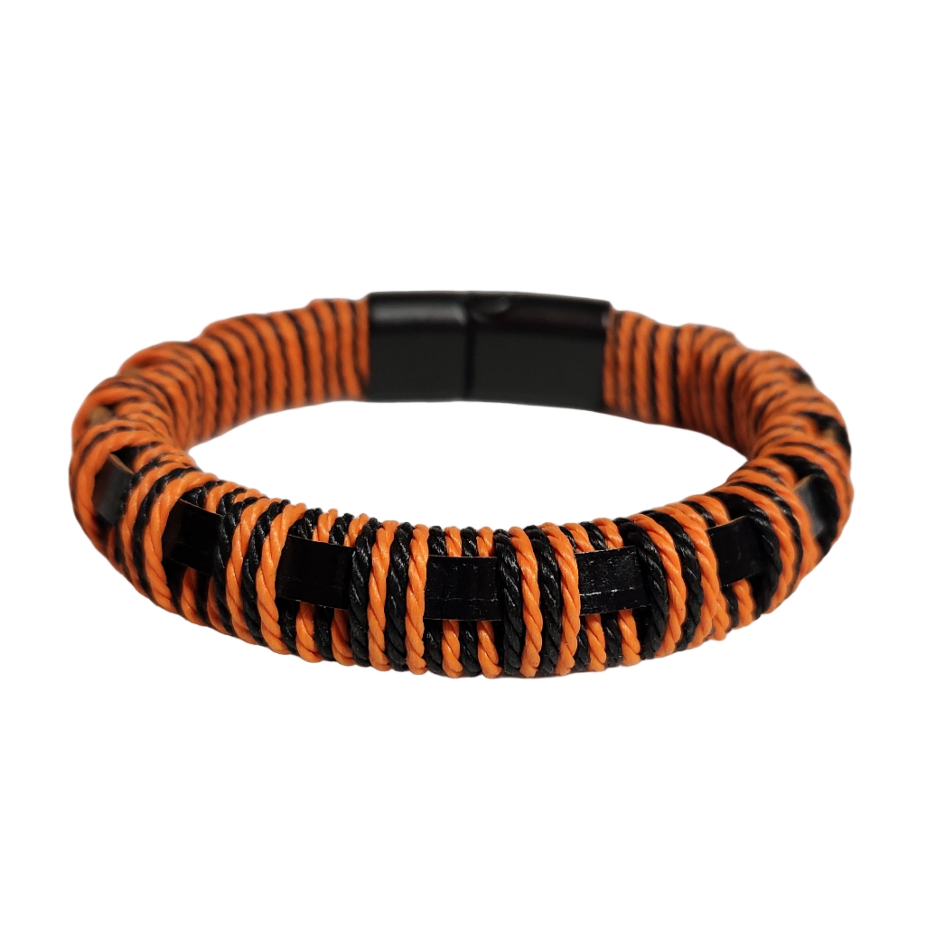 Urban Surfer Orange Woven Nylon & Leather Men's Bracelet