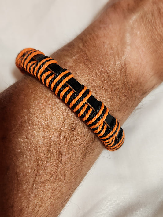 Urban Surfer Orange Woven Nylon Black Leather Clasp Men's Bracelet Decenarios Cool