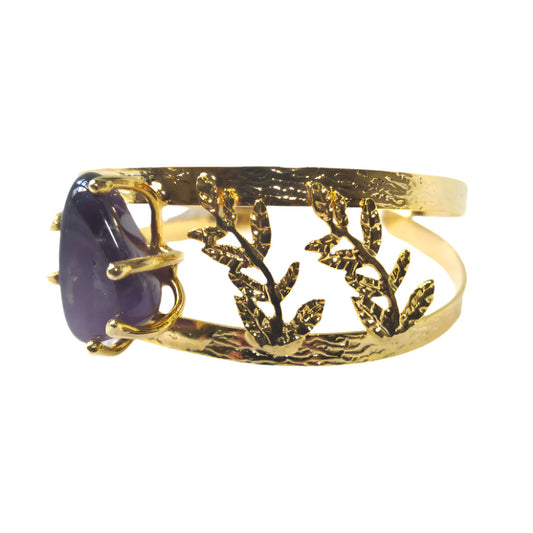 24K Gold Plated Amethyst Bracelet - Double Openwork Rod Design