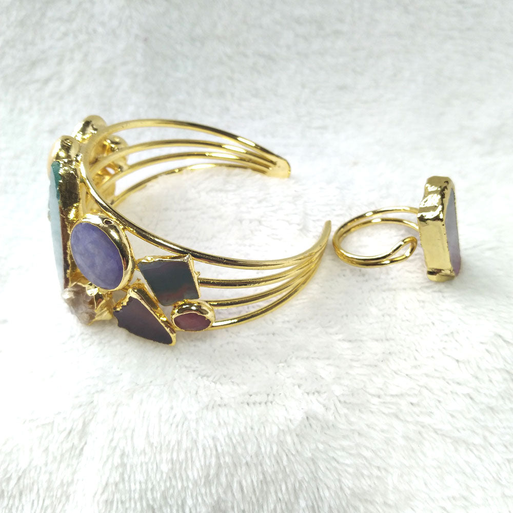 Elegant Agate Stone Bracelet & Ring Set set