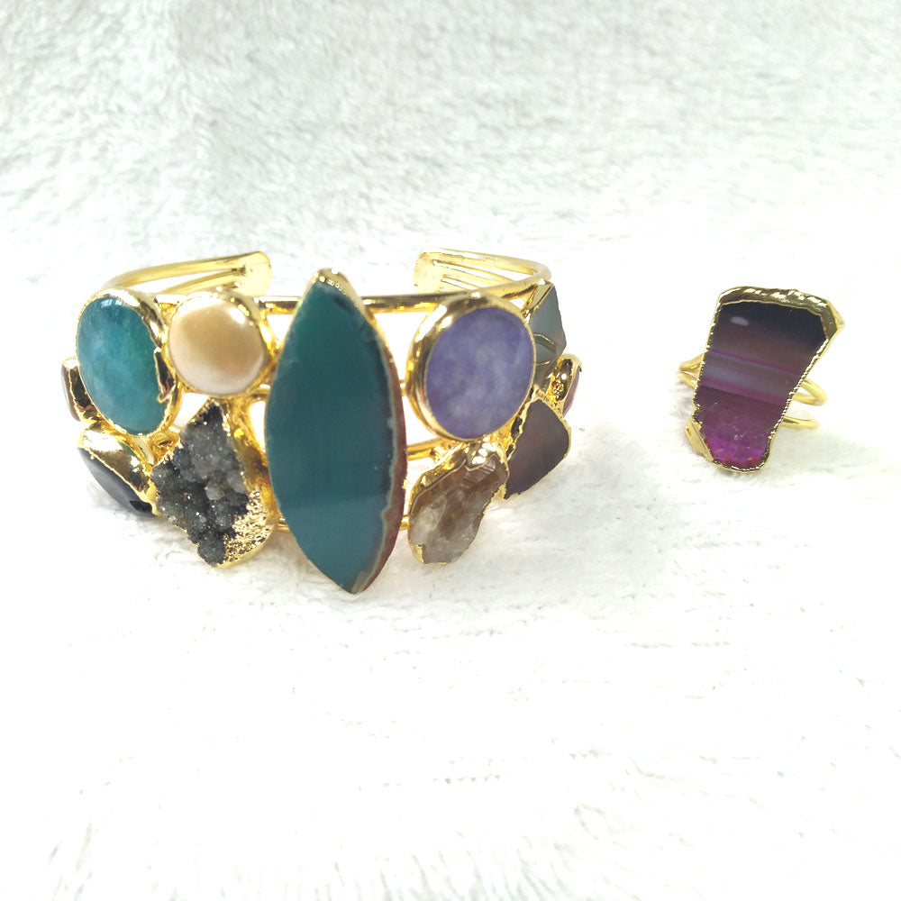 Elegant Agate Stone Bracelet & Ring Set front