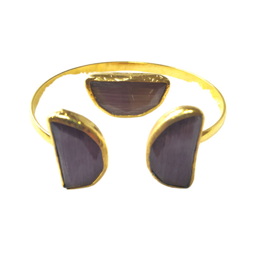 Stunning Agate Set: 24k Gold Plated Adjustable Bracelet & Matching Ring
