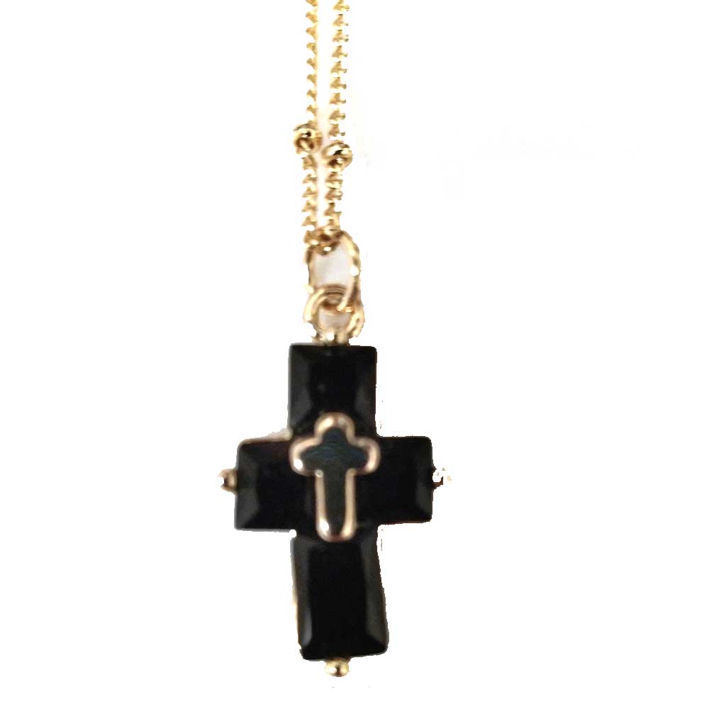 Dainty Gold-filled Necklace with Swarovski Cross Charm - Black