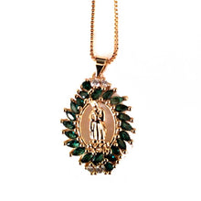 Load image into Gallery viewer, Embrace Blessings: Gold-Filled Guadalupe Medal with Sparkling Crystals - Green 2
