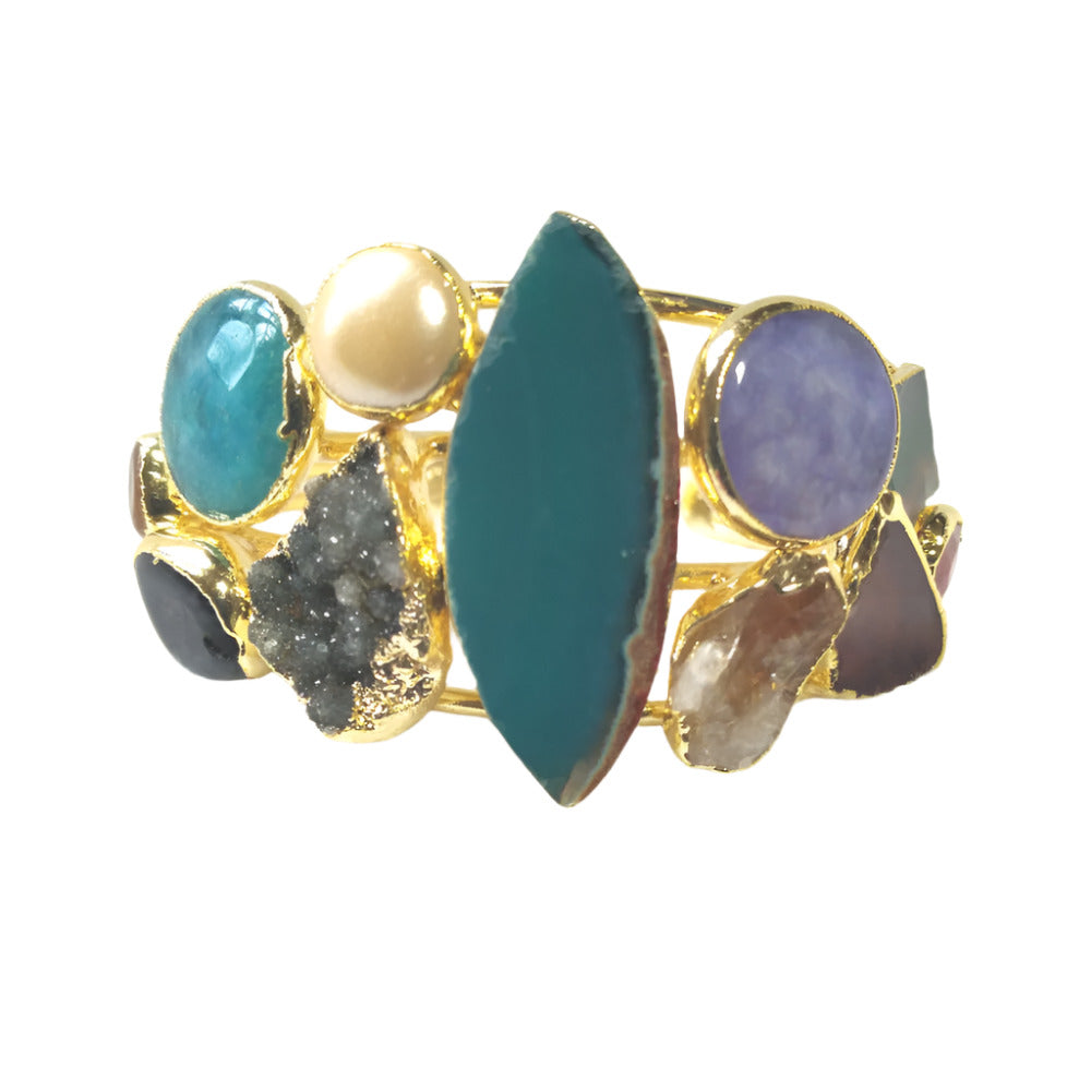 Elegant Agate Stone Bracelet & Ring Set | 24K Gold Plated Brass