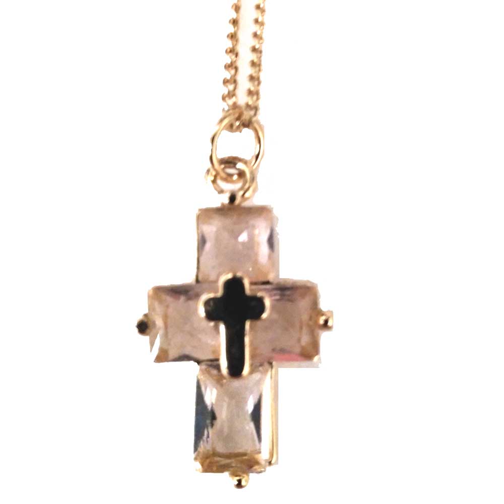 Dainty Gold-filled Necklace with Swarovski Cross Charm - Pink