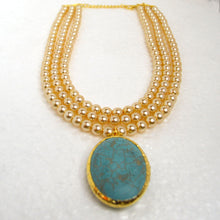 Load image into Gallery viewer, 22k Gold-Plated Freshwater Pearl Necklace with Real Turquoise Pendant

