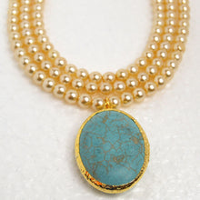 Load image into Gallery viewer, 22k Gold-Plated Freshwater Pearl Necklace with Real Turquoise Pendant - Pendant detail
