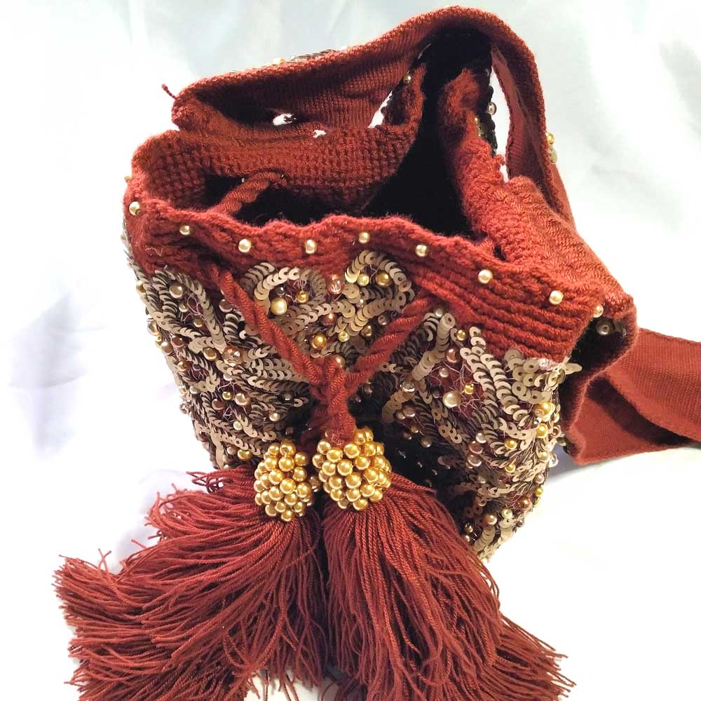 Hand Embroider Wayuu Bag in Brick Red - Medium size