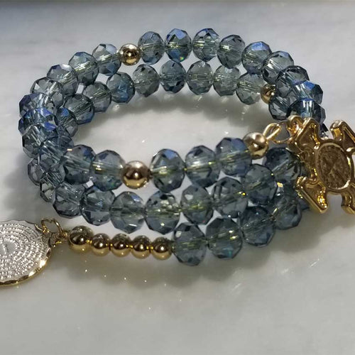 Memory Wire Rosary Bermuda Blue Crystal Bracelet