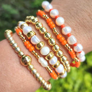 Freshwater Pearls Bracelet Set in Orange