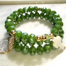 Load image into Gallery viewer, Olive Green Crystal Memory Wire Rosary Bracelet

