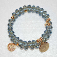 Load image into Gallery viewer, Bermuda Blue Crystal Small Cross Memory Wire Rosary Bracelet

