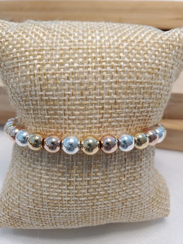 Silver, Gold and Rose Gold Beads Bracelet
