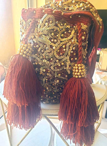 Hand Embroider Wayuu Bag in Brick Red - Medium size