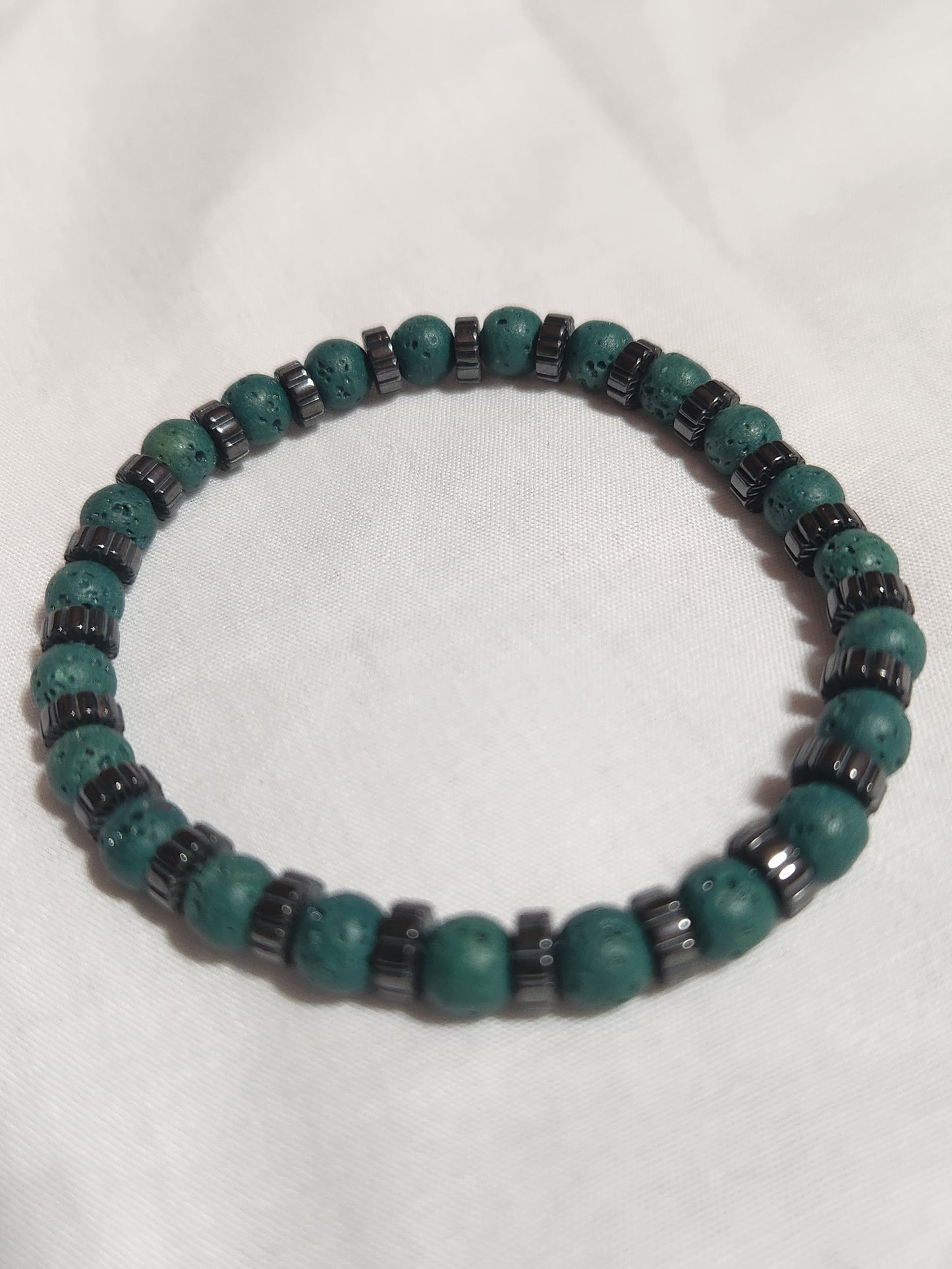 6mm Green Lava Stone Bracelet with Hematite Gear Disc Beads by Decenarios Cool