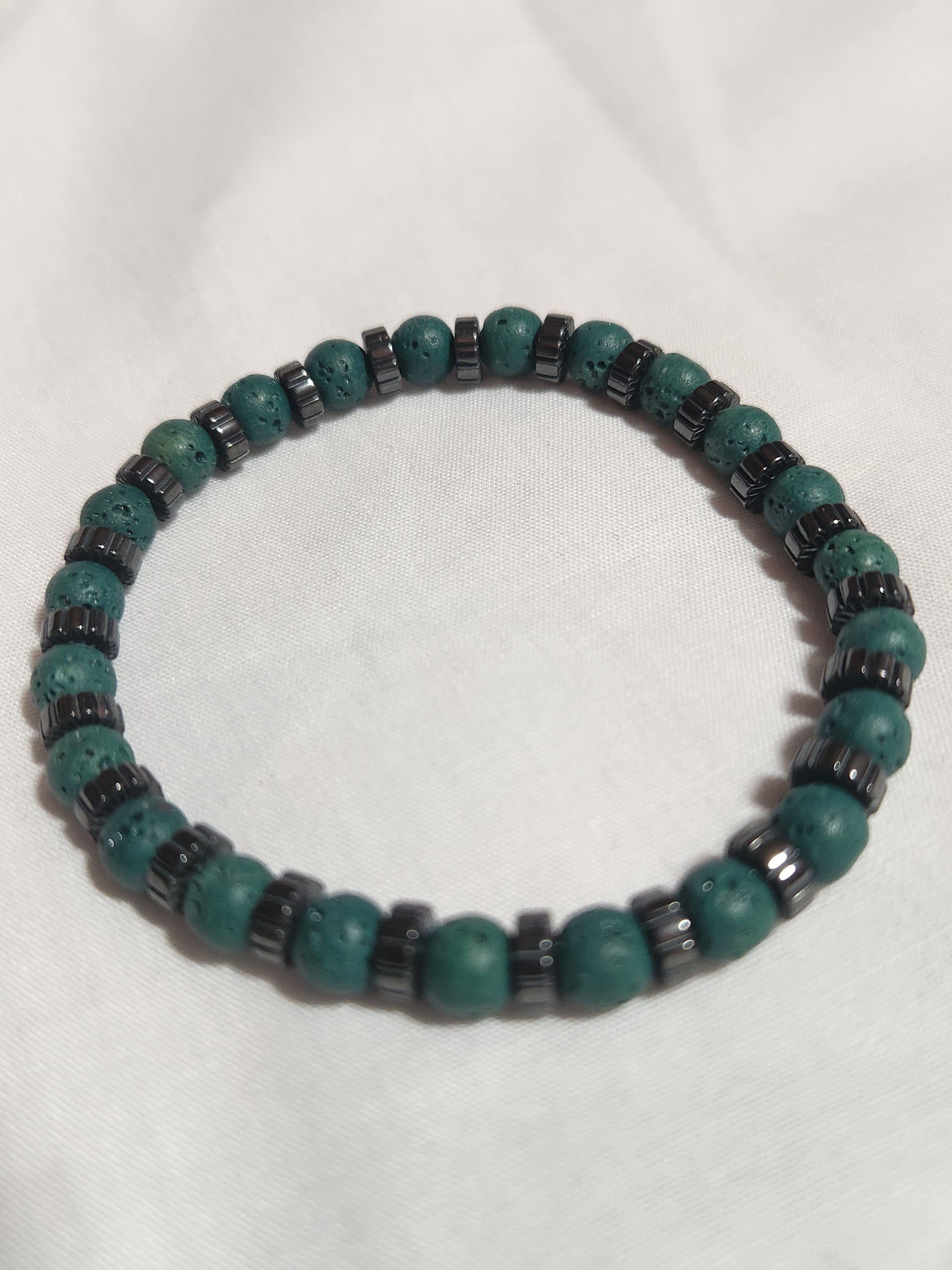 6mm Green Lava Stone Bracelet with Hematite Gear Disc Beads by Decenarios Cool