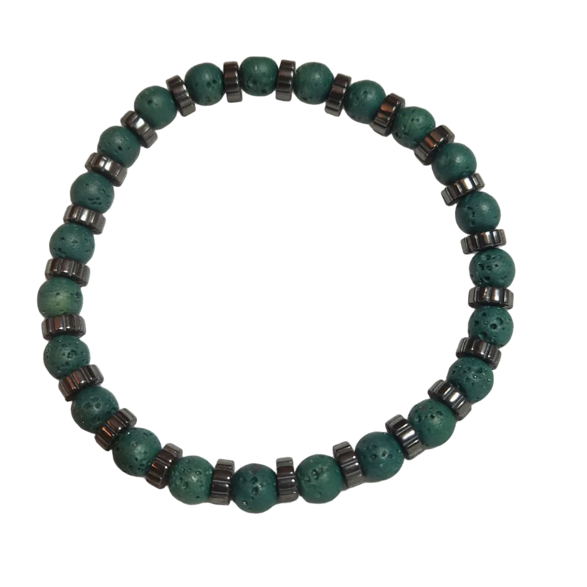 Industrial Forest Lava and Hematite Bracelet. Unisex Steampunk style jewelry for essential oil diffusing.