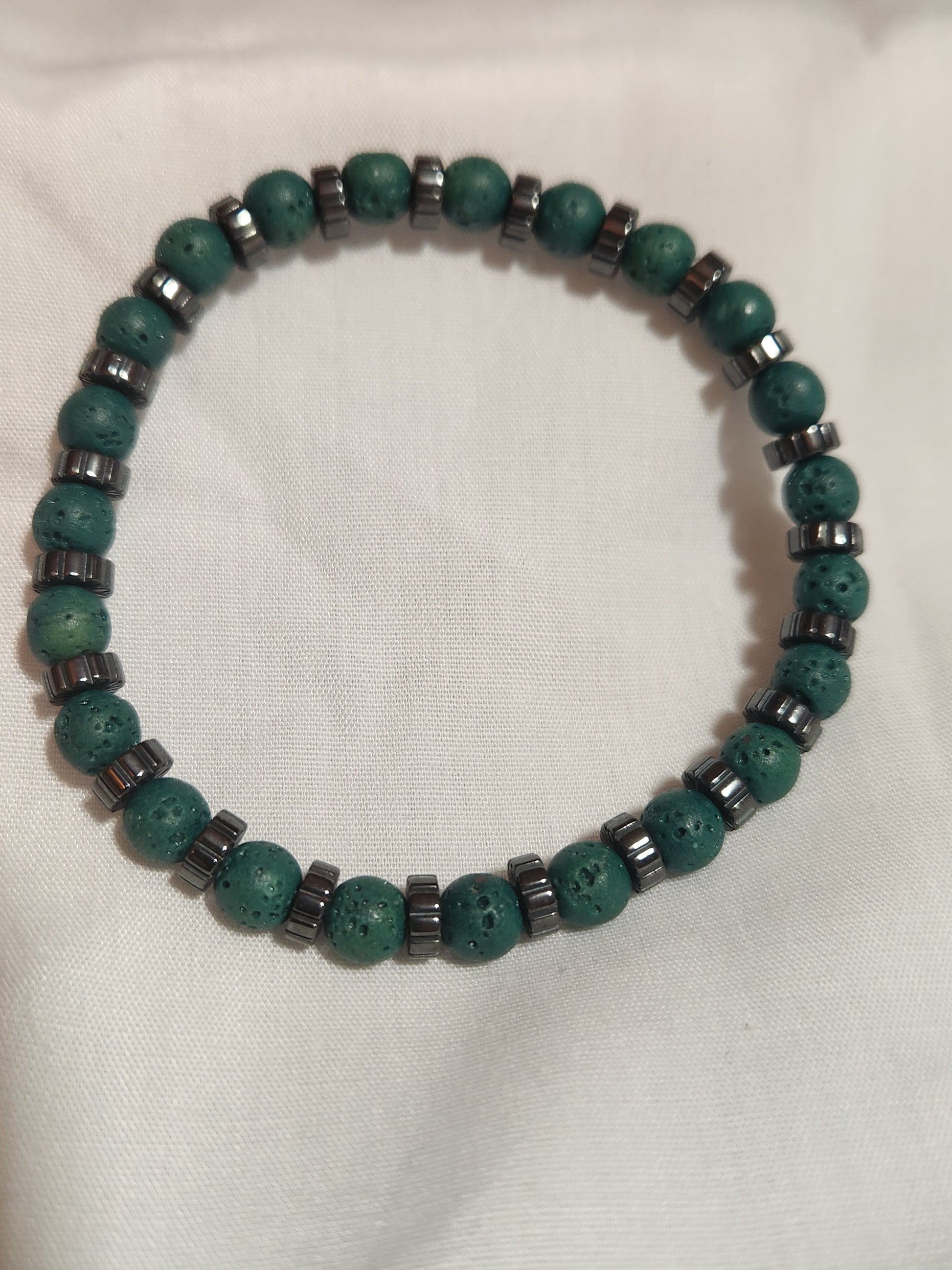 Industrial Forest Lava and Hematite Bracelet. Unisex Steampunk style jewelry for essential oil diffusing.