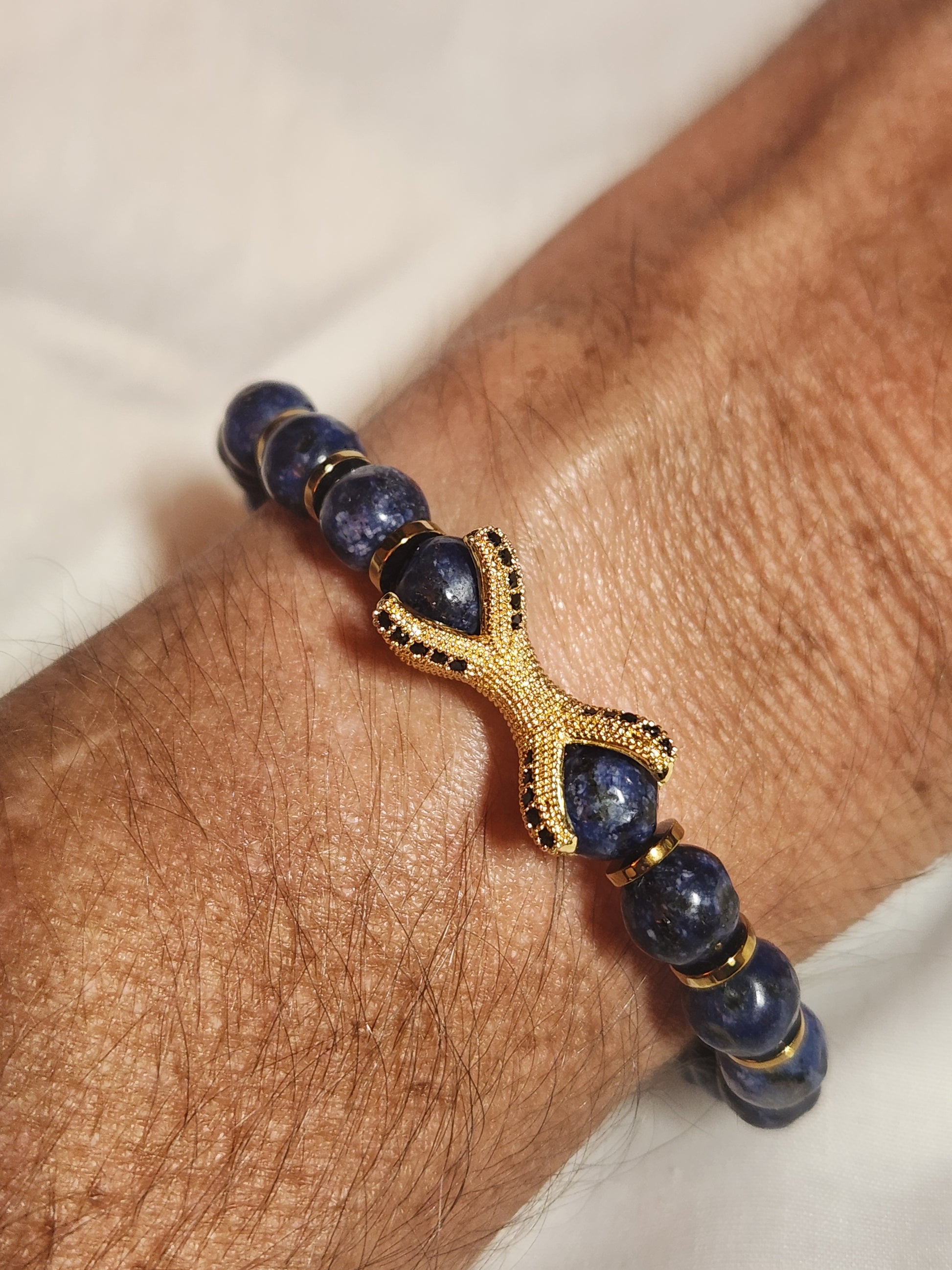 Gold Dragon Claw Men's Lapis Lazuli Bracelet Gothic Fantasy Jewelry Decenarios Cool