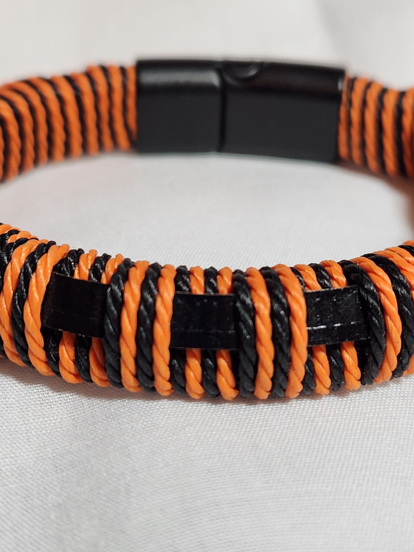 Urban Surfer Orange Woven Nylon Black Leather Clasp Men's Bracelet Decenarios Cool