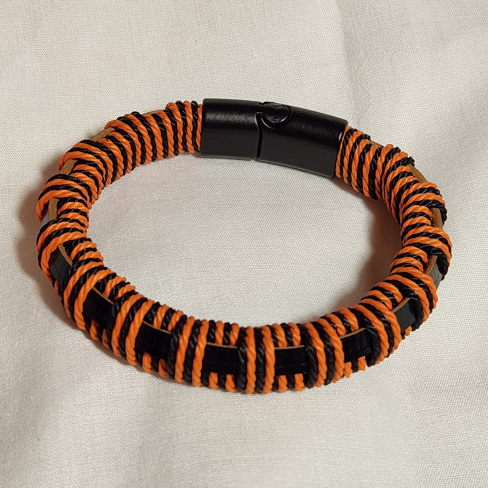 Urban Surfer Orange Woven Nylon Black Leather Clasp Men's Bracelet Decenarios Cool