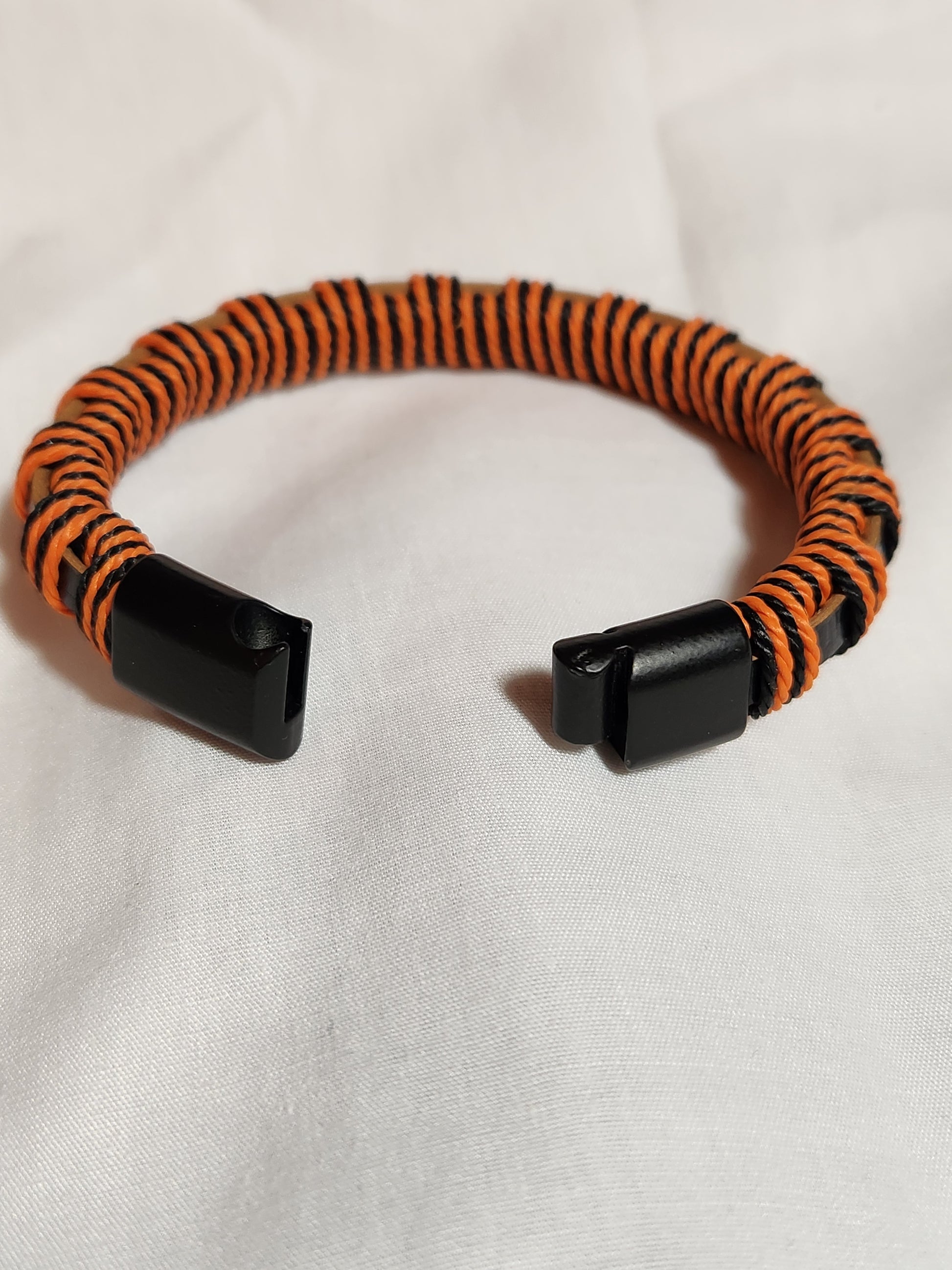 Urban Surfer Orange Woven Nylon Black Leather Clasp Men's Bracelet Decenarios Cool