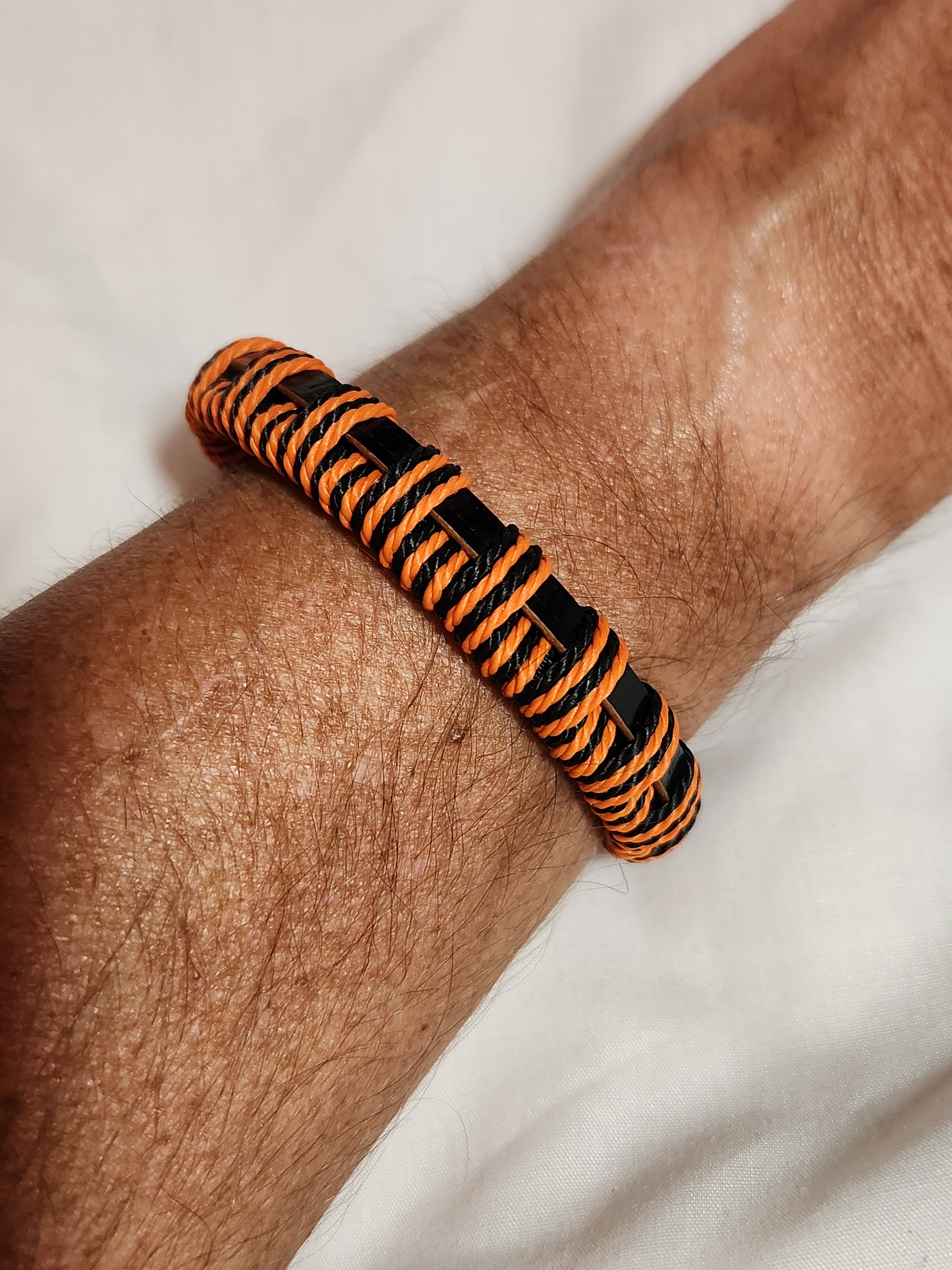 Urban Surfer Orange Woven Nylon & Leather Men's Bracelet