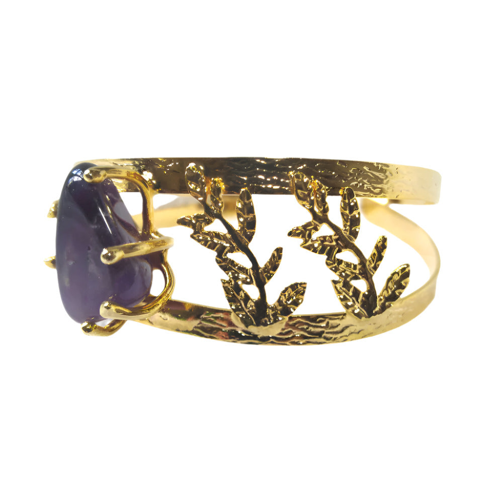 24K Gold Plated Amethyst Bracelet - Double Openwork Rod Design