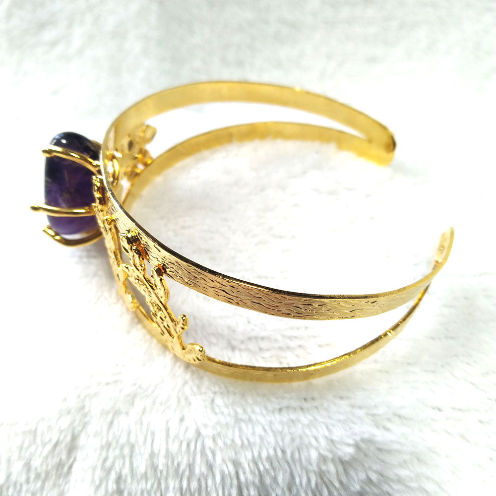 24K Gold Plated Amethyst Bracelet - Double Openwork Rod Design - detail