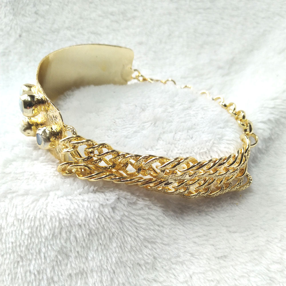 24K Gold Plated Chain Cuff Pearl Bracelet - Chain