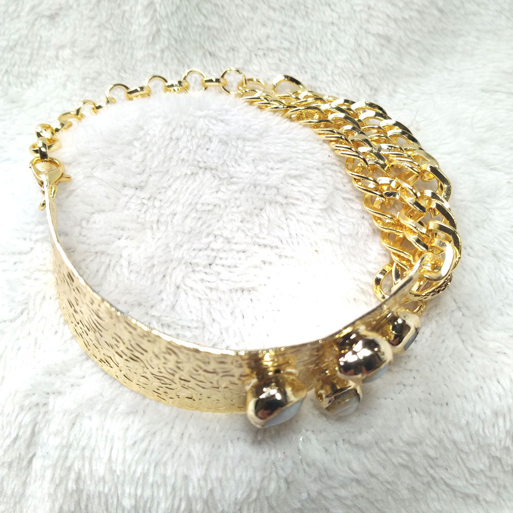 24K Gold Plated Chain Cuff Pearl Bracelet - Cuff
