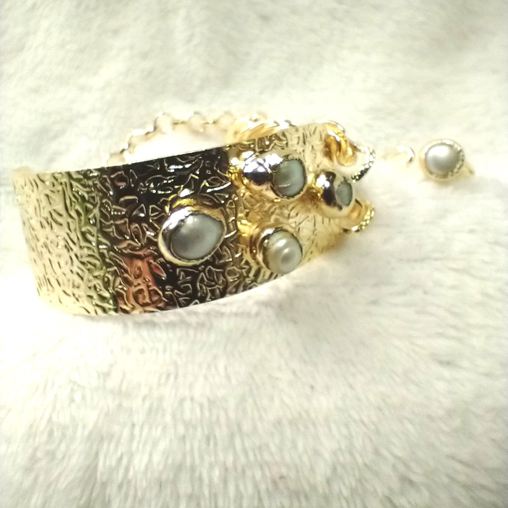 24K Gold Plated Chain Cuff Pearl Bracelet - Cuff2