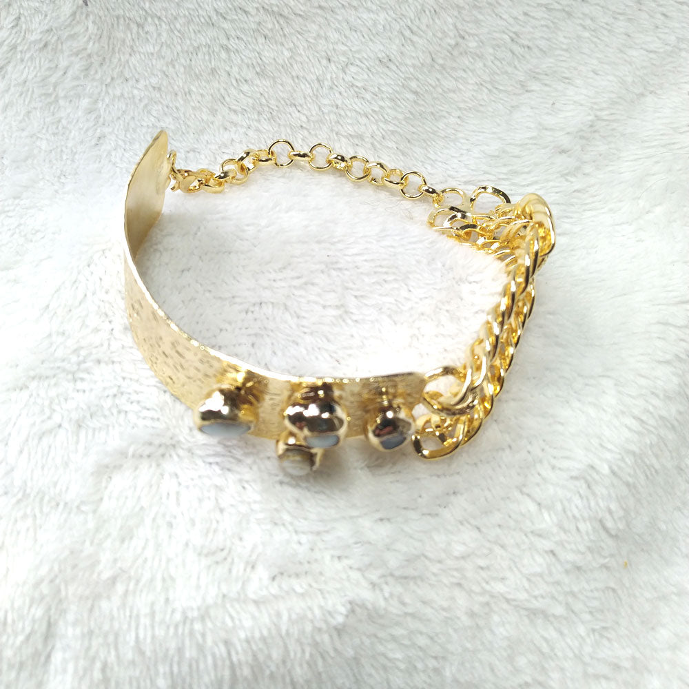 24K Gold Plated Chain Cuff Pearl Bracelet - Top