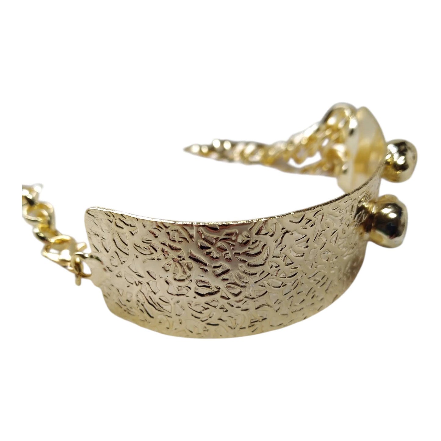 24K Gold Plated Chain Cuff Pearl Bracelet - white background