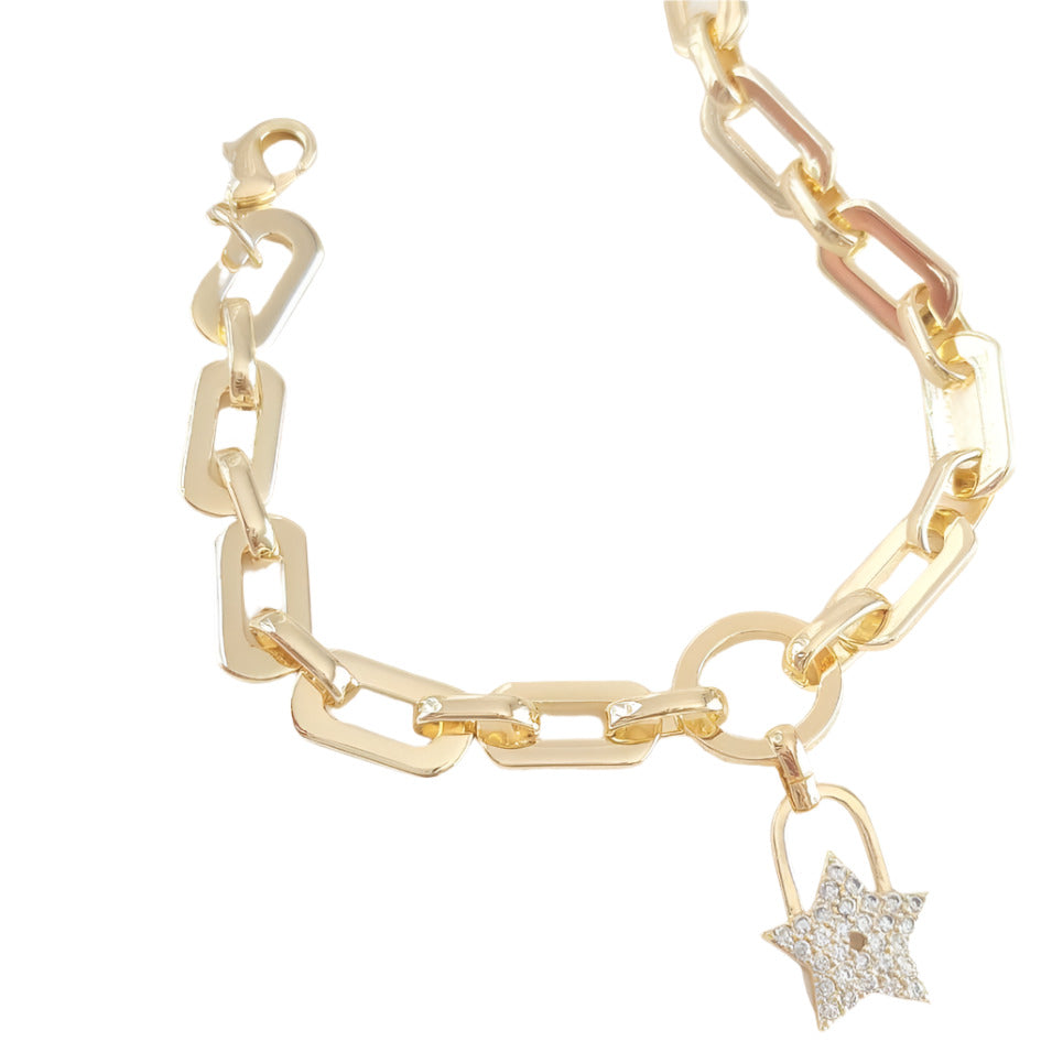 Celestial Charm Gold-Filled Star and Lock Bracelet