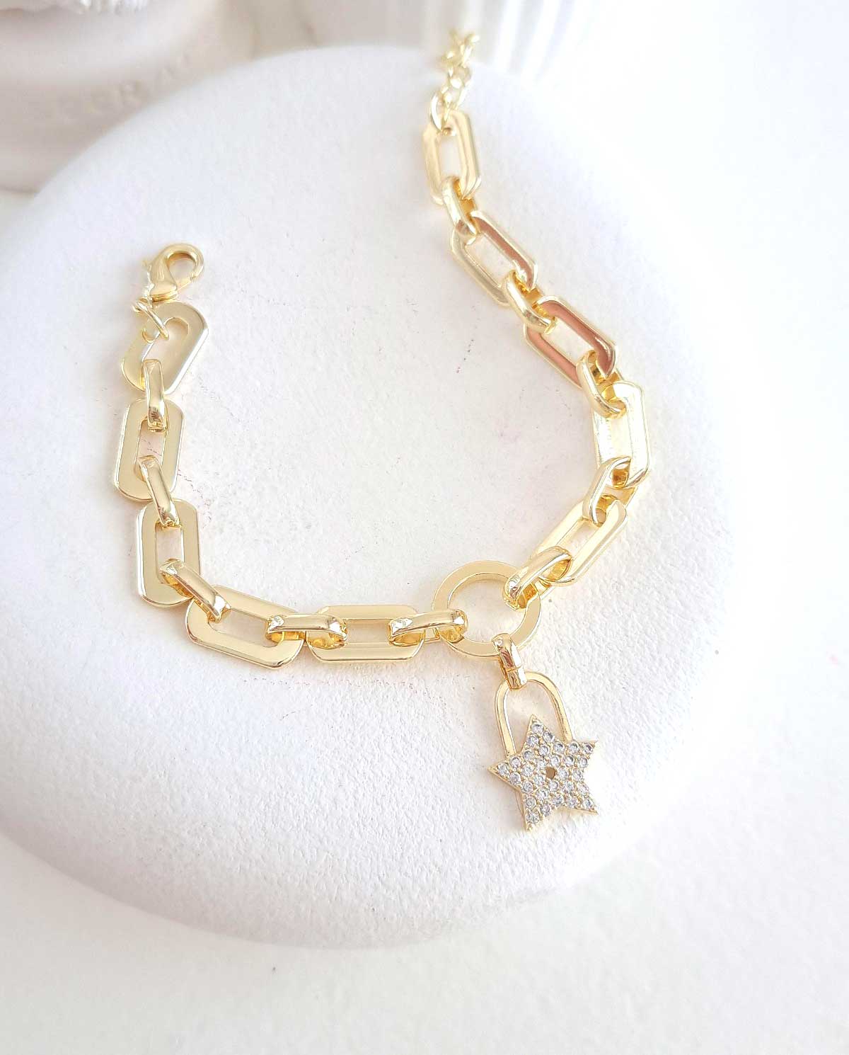 Celestial Charm Gold-Filled Star and Lock Bracelet