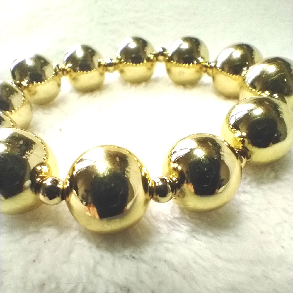 Gold Stainless Steel Bead Stretch Bracelet detail