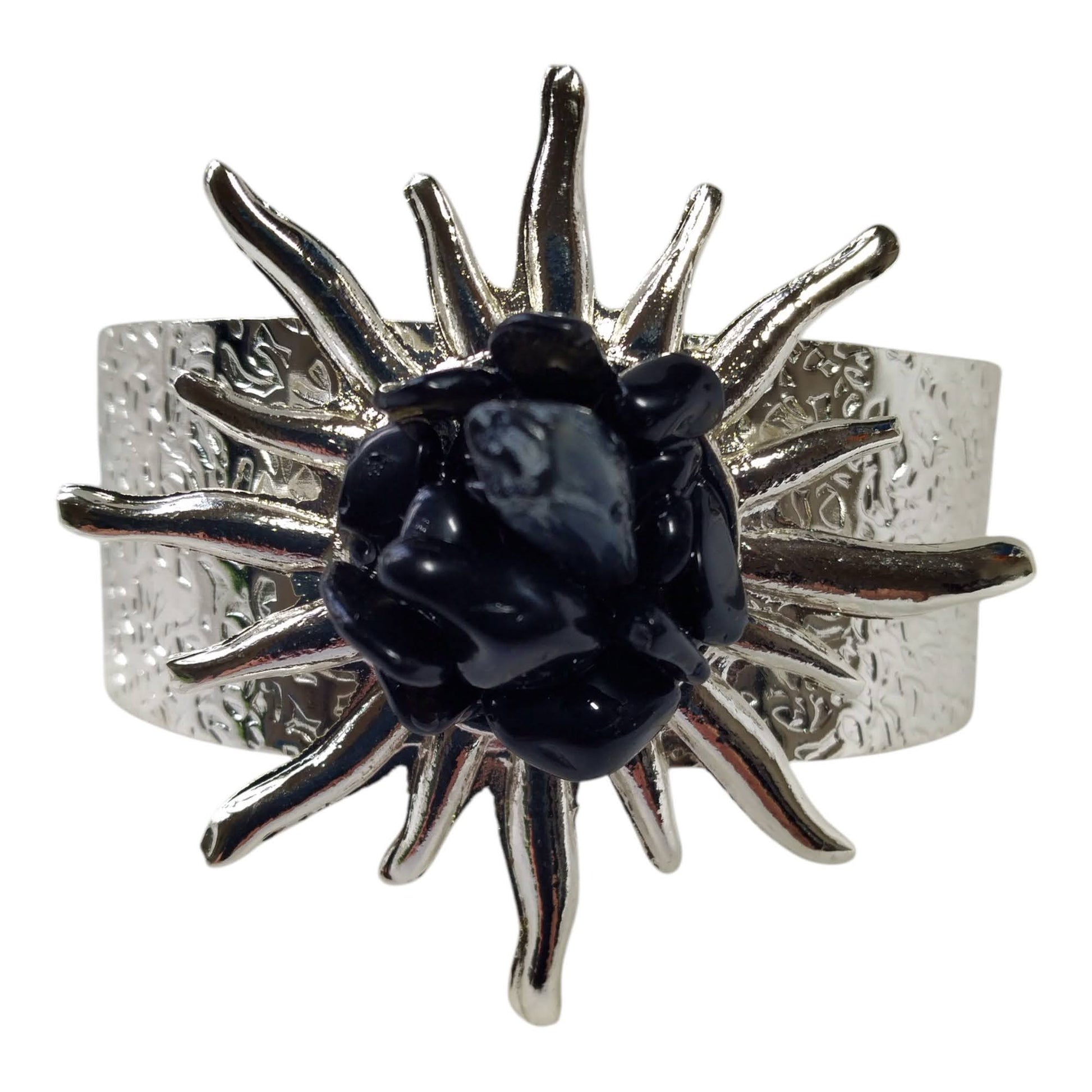 Radiant Sunburst: 24K White Gold Onyx Adjustable Bracelet - white backround