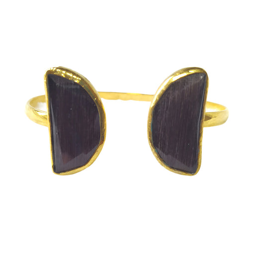 Stunning Agate Set: 24k Gold Plated Adjustable Bracelet