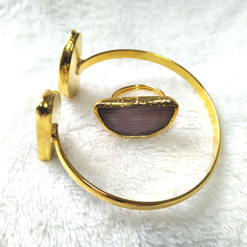 Stunning Agate Set: 24k Gold Plated Adjustable Bracelet & Matching Ring side