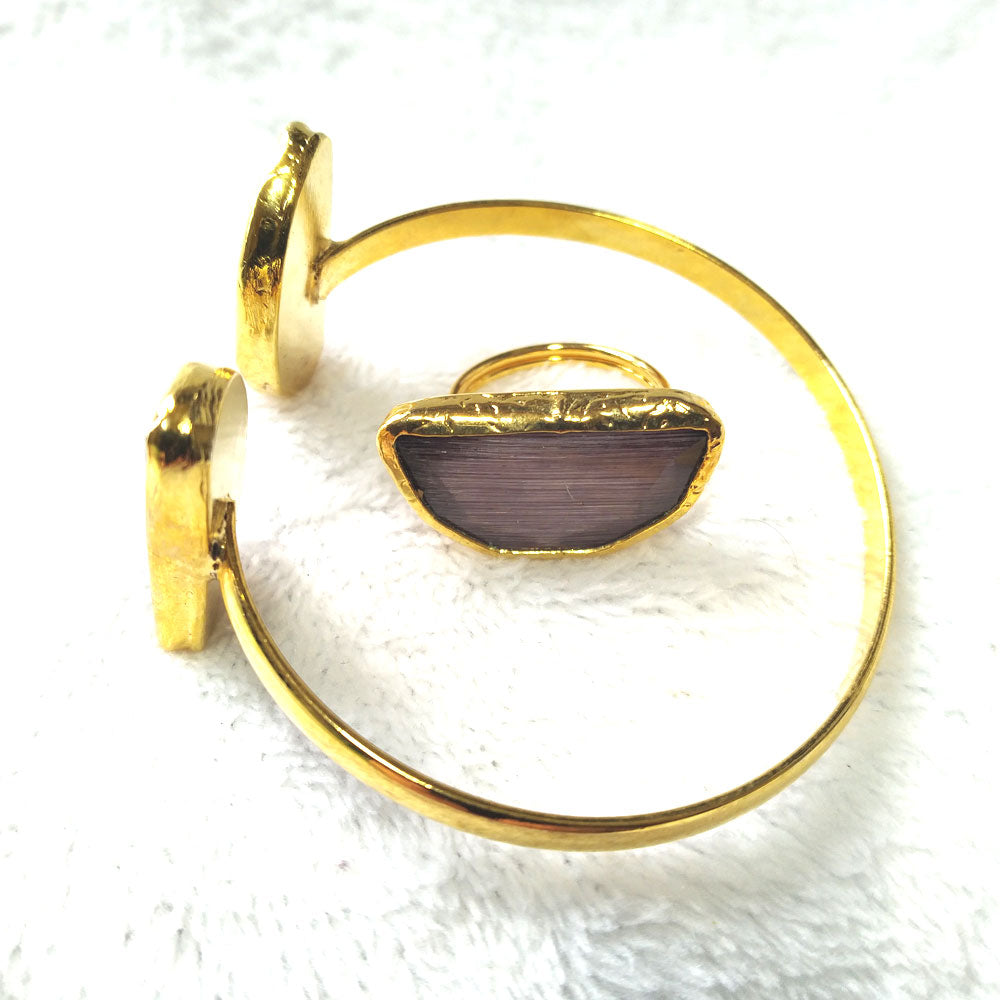 Stunning Agate Set: 24k Gold Plated Adjustable Bracelet & Matching Ring side 2