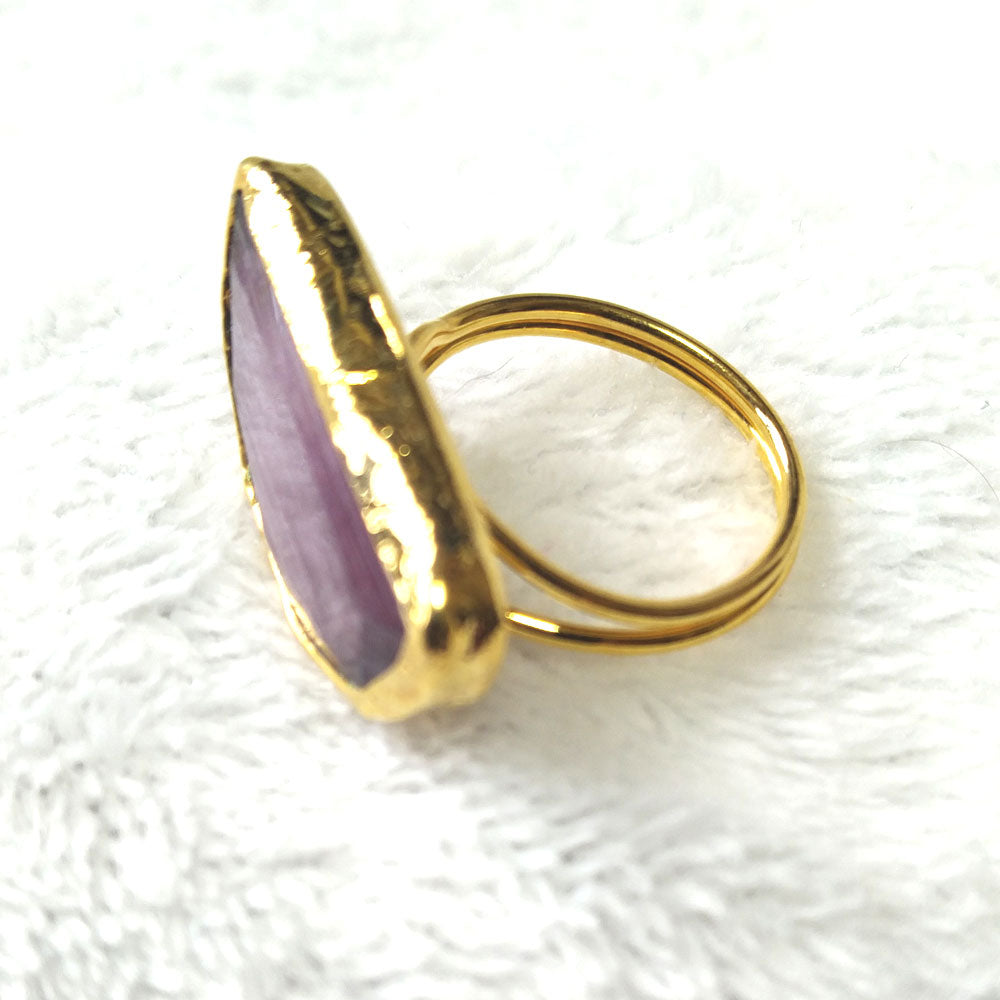 Stunning Agate Set: 24k Gold Plated Adjustable Matching Ring side