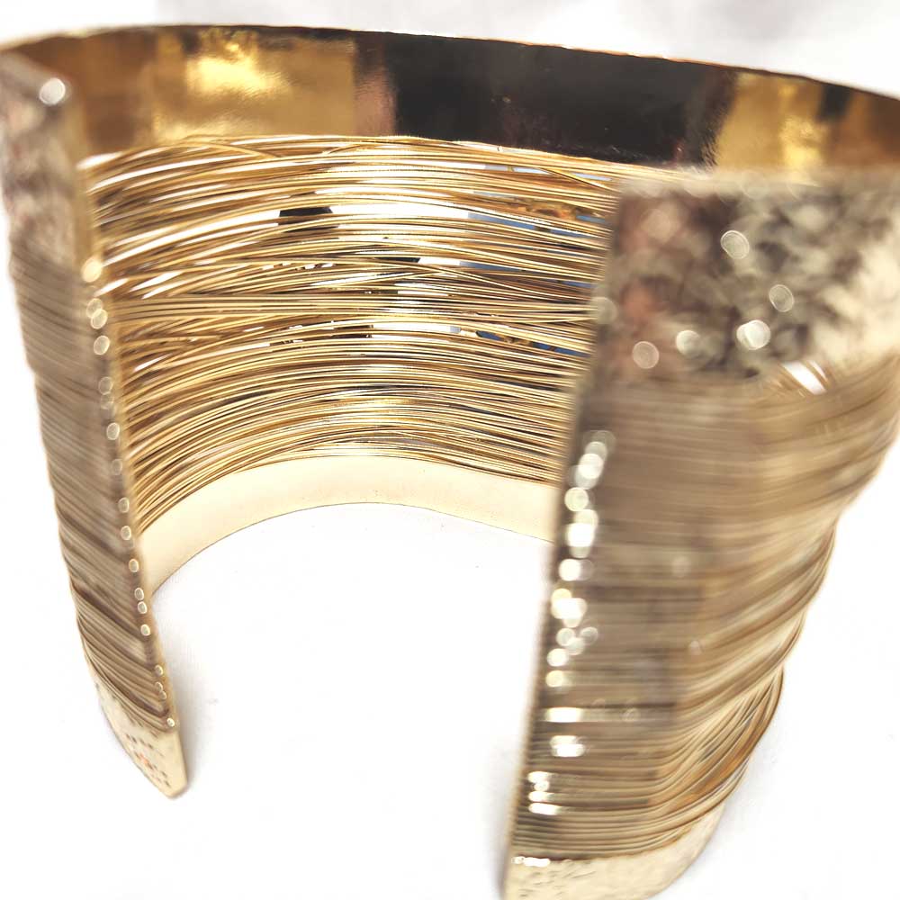 Stunning 24K gold-plated brass cuff bracelet with a large blue agate stone