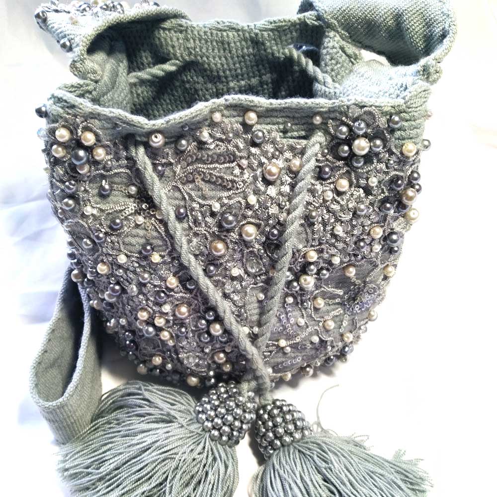 Unique Handcrafted Silver Wayuu Bag front