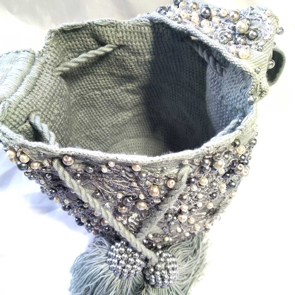 Unique Handcrafted Silver Wayuu Bag inside