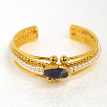 Load image into Gallery viewer, 22k Gold-Plated Brass Amethyst and Pearl Bracelet 
