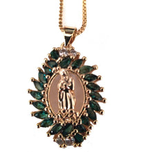 Load image into Gallery viewer, Embrace Blessings: Gold-Filled Guadalupe Medal with Sparkling Crystals - Green
