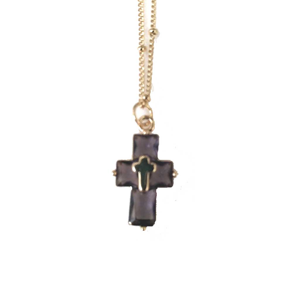 Dainty Gold-filled Necklace with Swarovski Cross Charm - Purple